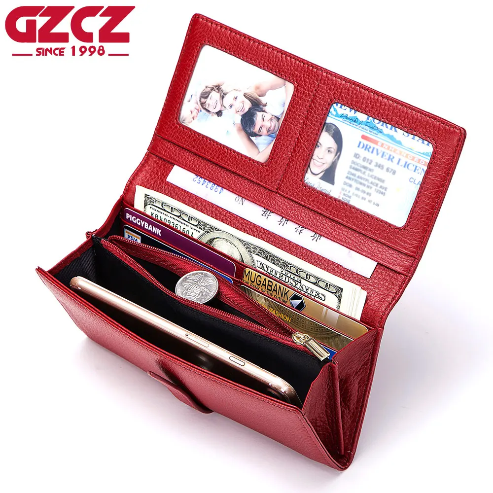 GZCZ Women Wallet Luxury Brand Genuine Leather Long Female Clutch