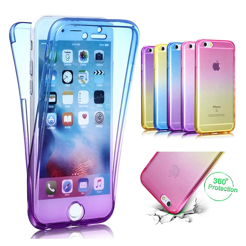 KEFO 360 Full Protective Case For Iphone X 10 8 Plus Gradient Color Silicone Cover For Iphone Iphone 5S SE 6 6S 7 8 Plus Coque (9)