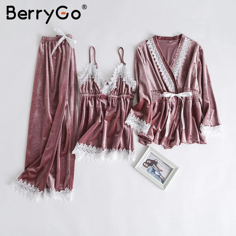 BerryGo Кружева сращивания бархат комплект из двух предметов Пижама 2018 осень зима