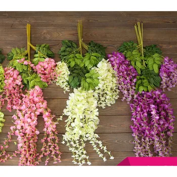 

12pcs, 6colors 110cm artificial Wisteria flower wedding Flower, home decorating artificial flowers flower wall