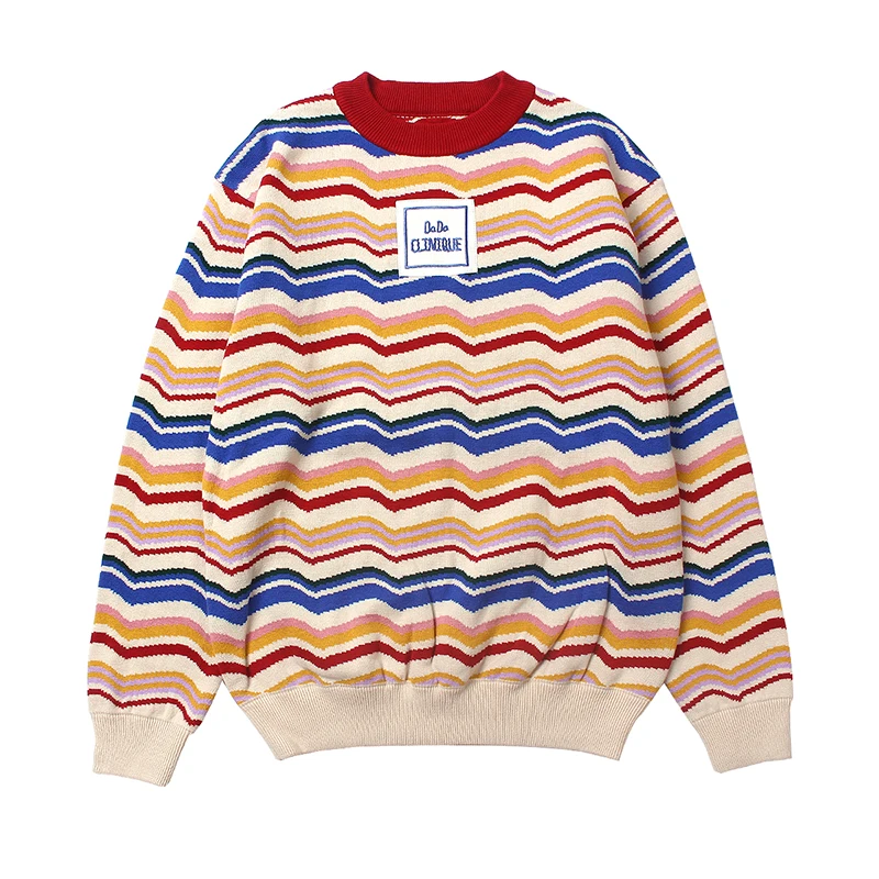 

Euro Women Thick Warm Pullovers Sweaters Winter Knitted Jumpers Top High Quality Loose Wavy Pattern Colorful Ladies Sweater