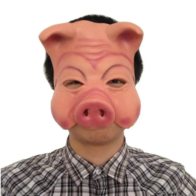 

Pig Head with Black Hair Pig Masks Halloween Party for Full Head Cosplay Costume Moive Tools Adult Saw Animal Funny Pig Masks