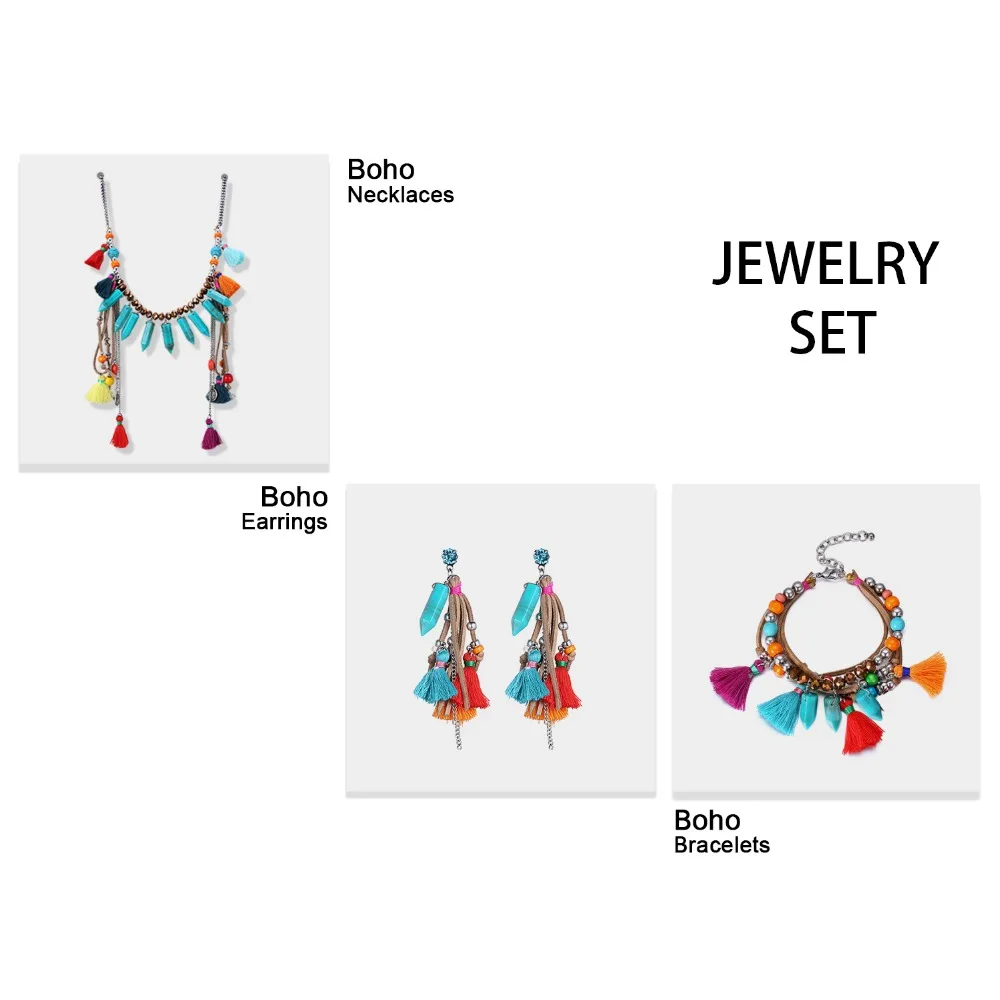 eManco Hot Now Bohemia Colorful Tassel Geometric Chain Necklace & Pendant Women Crystal Imitation Stone Resin Rope Jewelry