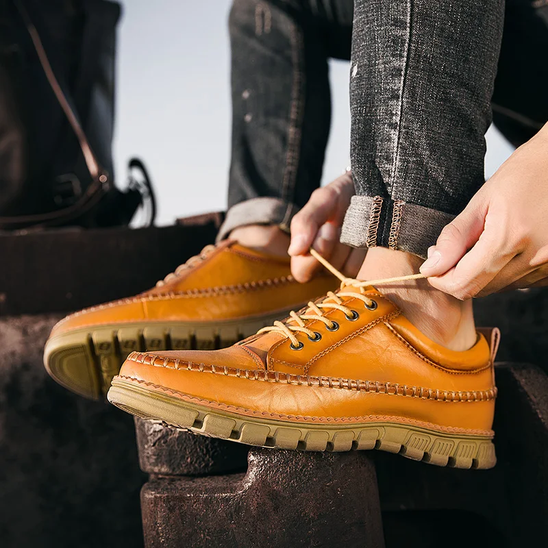 

New High Quality Casual Boots Men Leather Flats Lace Up Men Ankle Boots Winter/Autumn Men's Shoes Casual Short Boots Fashion