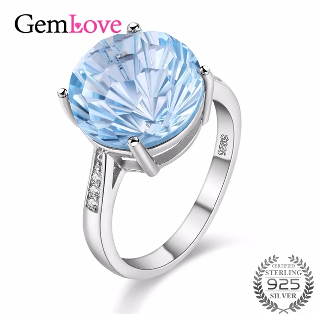 Gemlove 6 5ct Blue Topaz Natural Gemstone Ring 925 Sterling Silver Gemlove 6 5ct Blue Topaz Natural Gemstone Ring 925 Sterling Silver Costume Jewelry Engagement Rings For