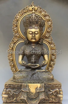 

17" Tibetan Buddhism Pure Copper Bronze Amitayus longevity God Buddha Statue