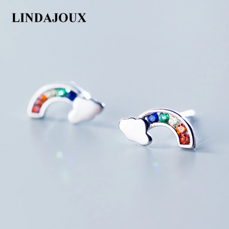LINDAJOUX, 925 пробы, серебряные, цветные, циркониевые, с полированным облаком, серьги-гвоздики для женщин, новинка, серьги-гвоздики, Прямая поставка
