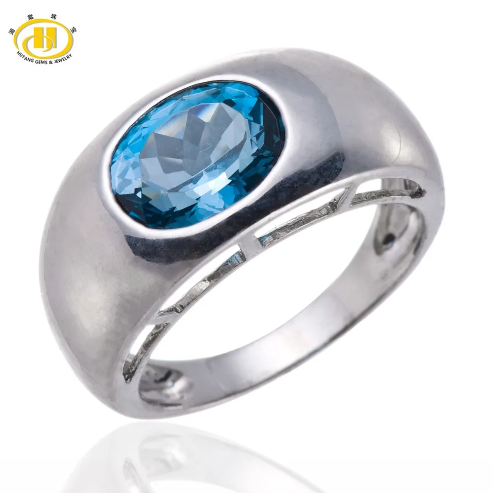 

Hutang Natural London Blue Topaz Gemstone Rings Solid 925 Sterling Silver Solitaire Ring Fine Fashion Stone Jewelry For Women