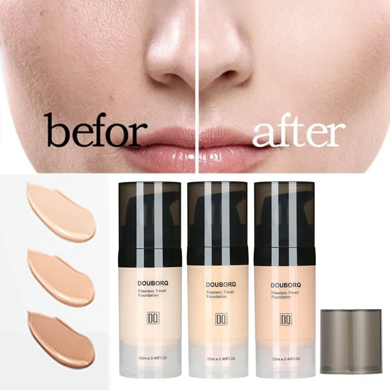 DouborQ Liquid Foundation Concealer Effectively Reduces Dark Circles Brighten Skin Color Waterproof Makeup BB Cream Base TSLM2