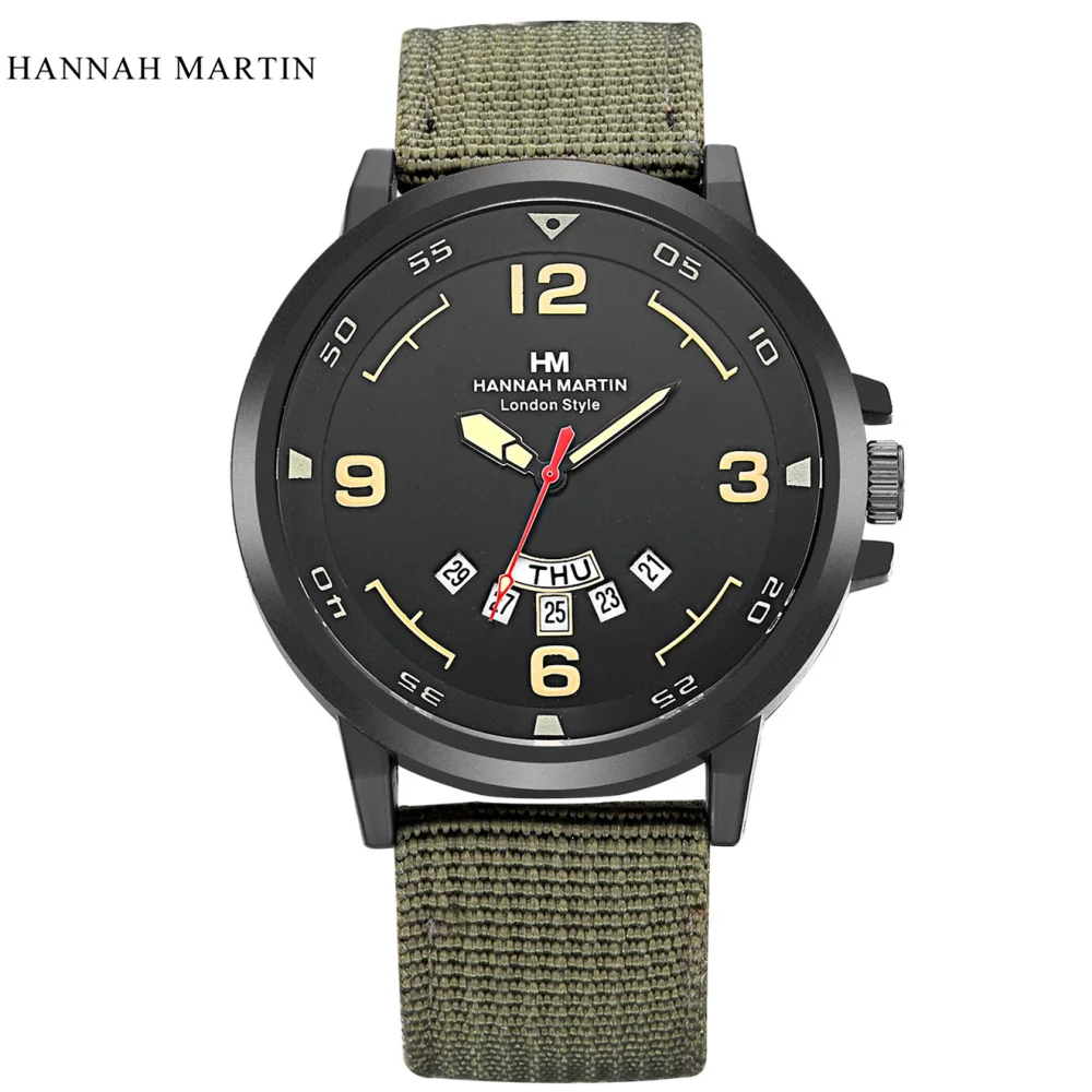 

2047 Hannah Martin Luxury Brand Military Watch Men Quartz Analog Clock Leather Canvas Watch Man Sports Watches Army montre femme
