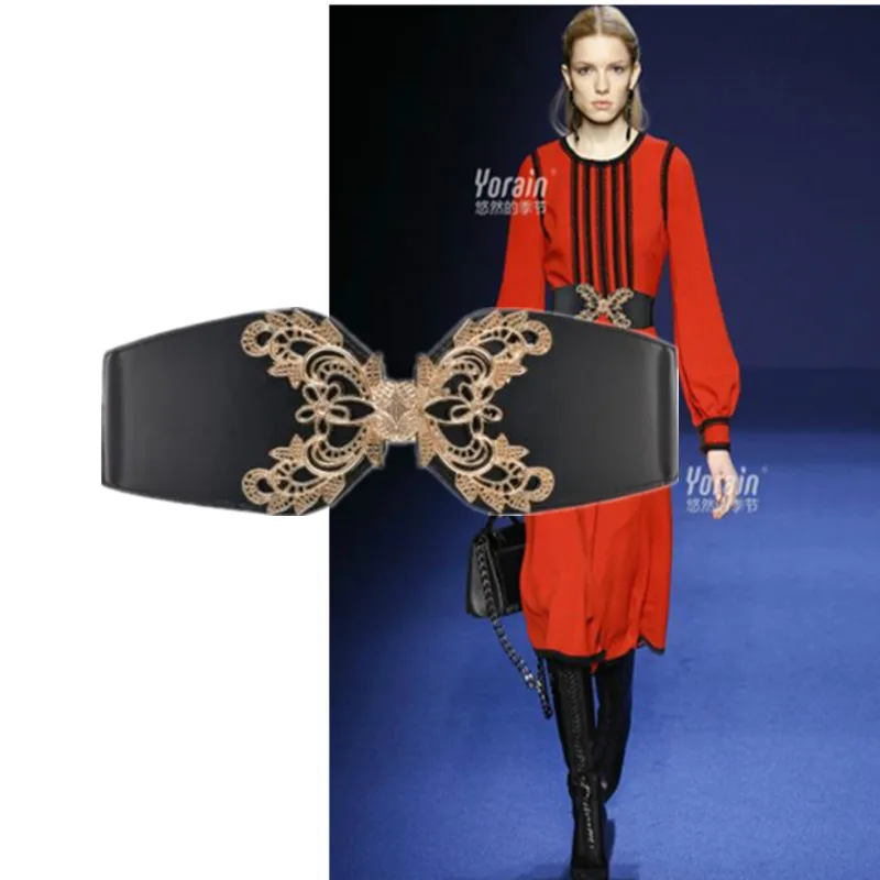 

Apparel Accessories Black Retro National Fashion 8cm Wide Belt For Women PU Leather Court Style Buckle Decorative Commerbunds
