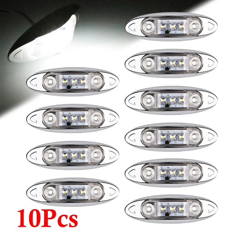 

10x High Quality DC 12V 24V LED Side Marker Clearance Fish Shape Truck Van Trailer White Lamp Light Trailer 3LED Lights