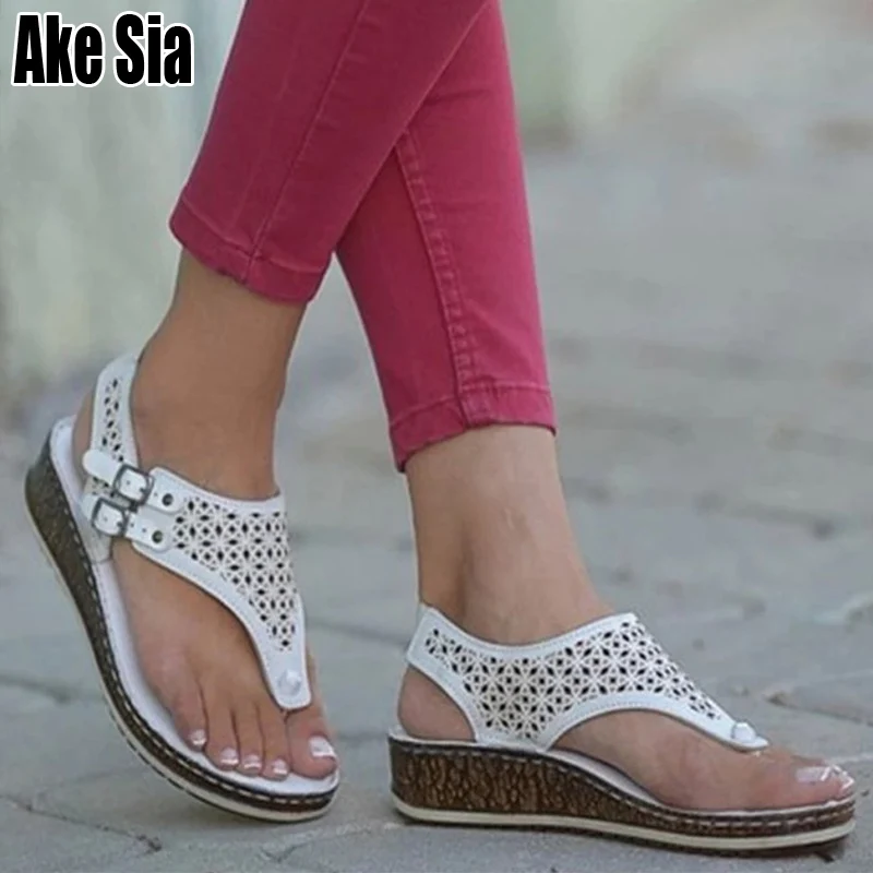 

Vintage Rome Style Fashion Women Mujer Female Casual Lady Hollow Out Low Wedge Heel Buckles Strape Gladiator Sandals Slippers Y2