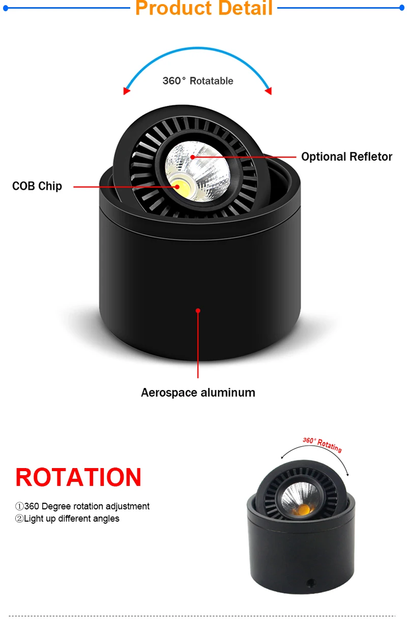 Лидер продаж затемнения поверхностного монтажа светодиодный потолочный COB светильник 360 градусов вращающийся Светодиодный точечный светильник 5 Вт/7 Вт/9 Вт/15 Вт светодиодный потолочный светильник с светодиодный драйвер
