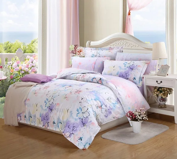 Factory Direct ! Designer Lilac Bedding Set Embroidery Elegant Bed