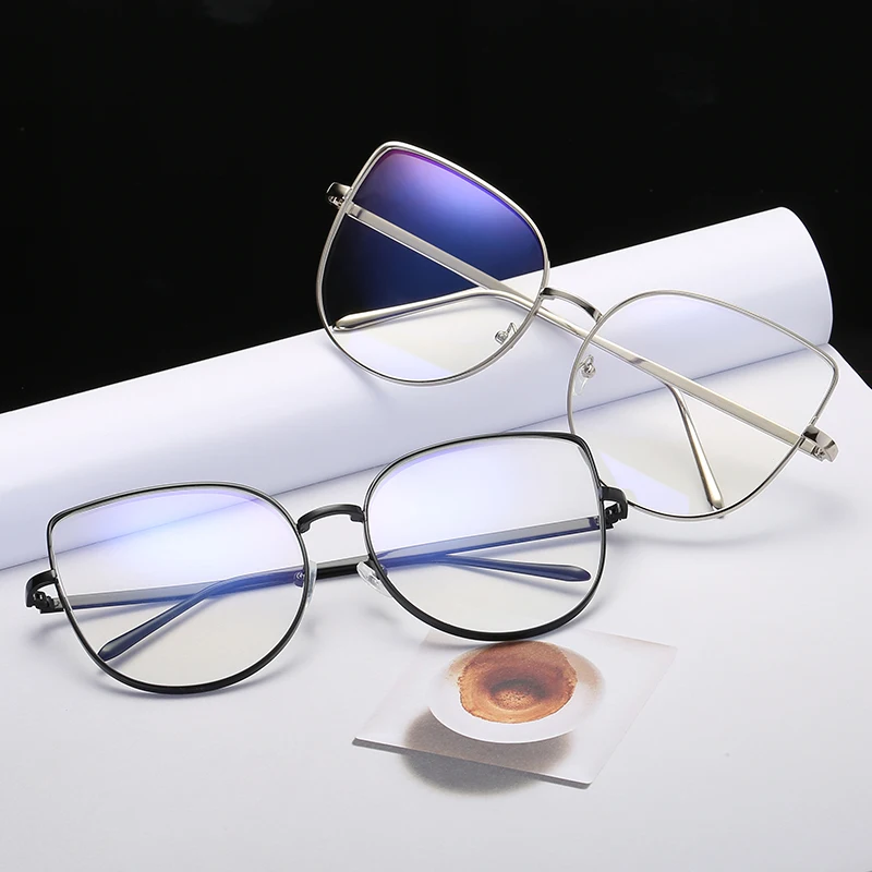 Большие размеры, женские металлические оправа для очков в стиле кошачьи глаза, фирменный дизайн, модные мужские очки с прозрачными линзами, очки, оправа для женщин