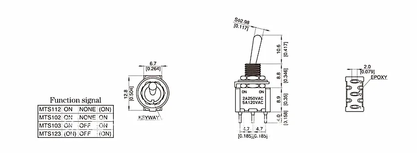 5 шт красный Мини MTS-102 3-контактный SPDT ON-ON 5A 120VAC миниатюрные тумблеры