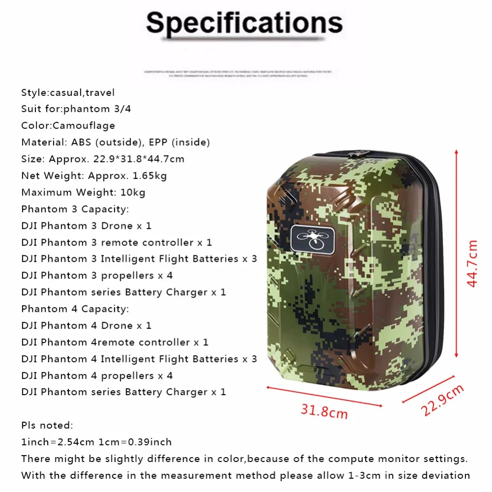 Camouflage Phantom 3 4 Hardshell Bag Backpack Shoulder Carry Case Also Suit For DJI FPV Drone Quadcopter