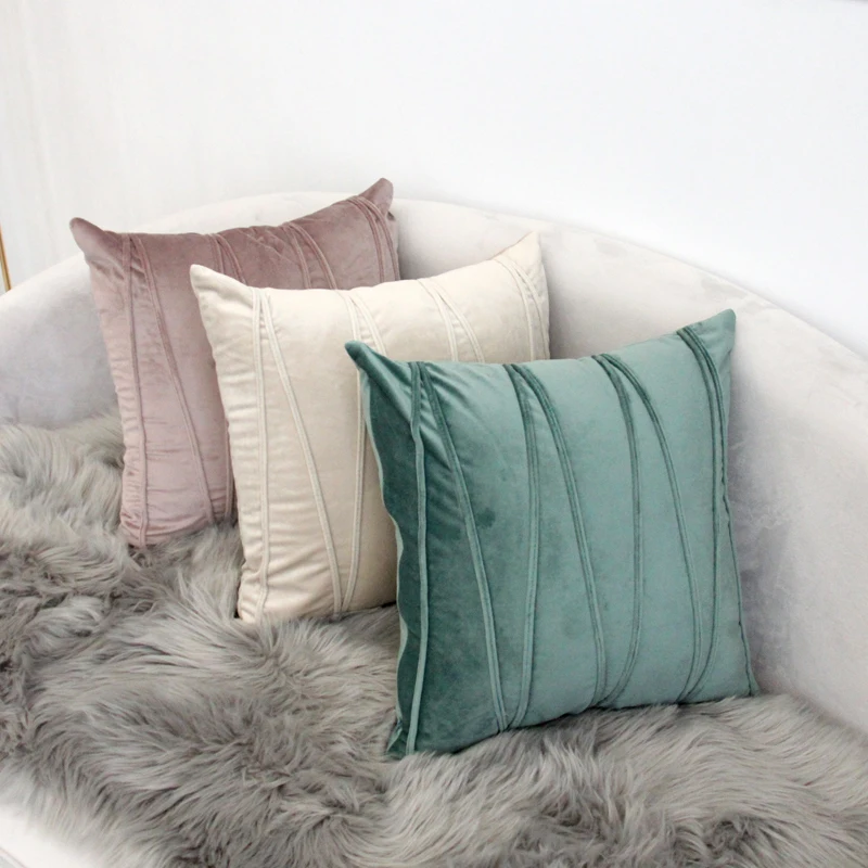 

45x45cm green/beige/grey purple/light pink/grey simple velvet pleated cushion cover pillowcase lumbar pillow cover backrest