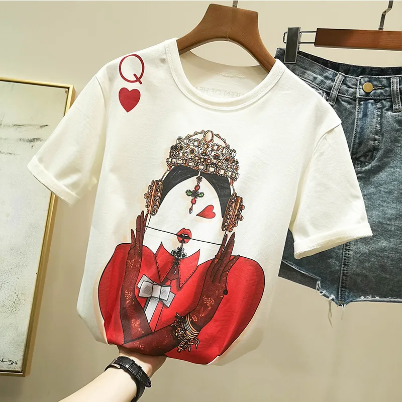 

Summer Harajuku Poker queen Print Women T-Shirt Tops Runway Short Sleeve Female Harjauku Tee tshirt