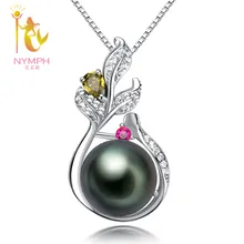 NYMPH, 9-10 мм, натуральный Таити, черный жемчуг, подвеска, ожерелье, 925 серебро, ювелирное изделие, натуральный камень, Подвеска для женщин th02