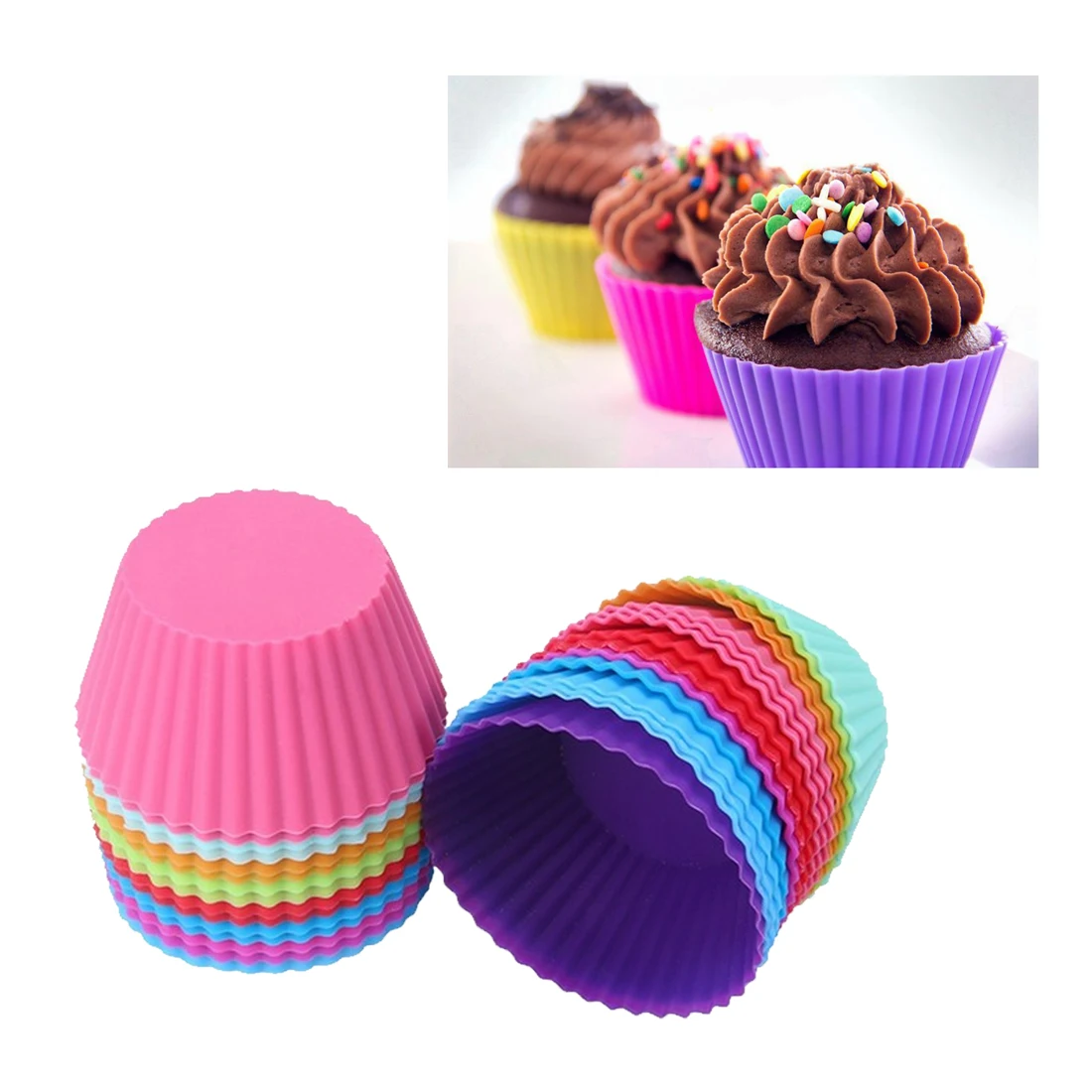 Buy 12pcs Colorful Silicone Cake Cupcake Cup Cake
