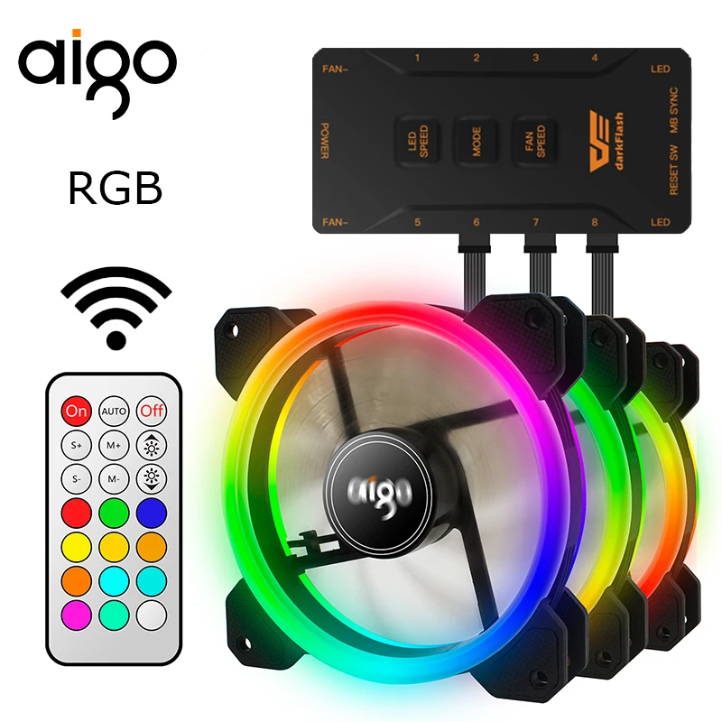 

AIGO DR12 PC RGB case fan IR remote double RGB ring cooling 120mm controller wireless changeable color adjustable color