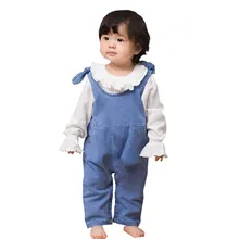 Штаны на подтяжках для маленьких девочек; детский джинсовый однотонный топ с лосинами; комбинезоны; брюки