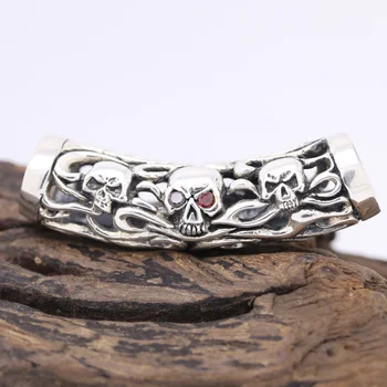 

Handcrafted 925 Silver Skull GOOD LUCK Pendant vintage sterling silver Skeleton pendant man PUNK pendant