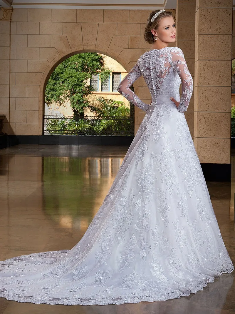 Elegant Long Sleeve Lace Wedding Dresses 2016 Vestido De Manga Longa Elegant Long Sleeve Lace Wedding Dresses 2016 Vestido De Manga Longa V Neck White Bridal Dress Sweep Train Women Brautkleid In From Weddings