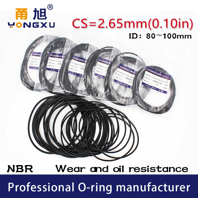 

10PCS/lot Black NBR Sealing O-Ring 2.65mm Thickness 80/85/87.5/90/95/100mm ID O Ring Seal Rubber Gasket Rings Washer