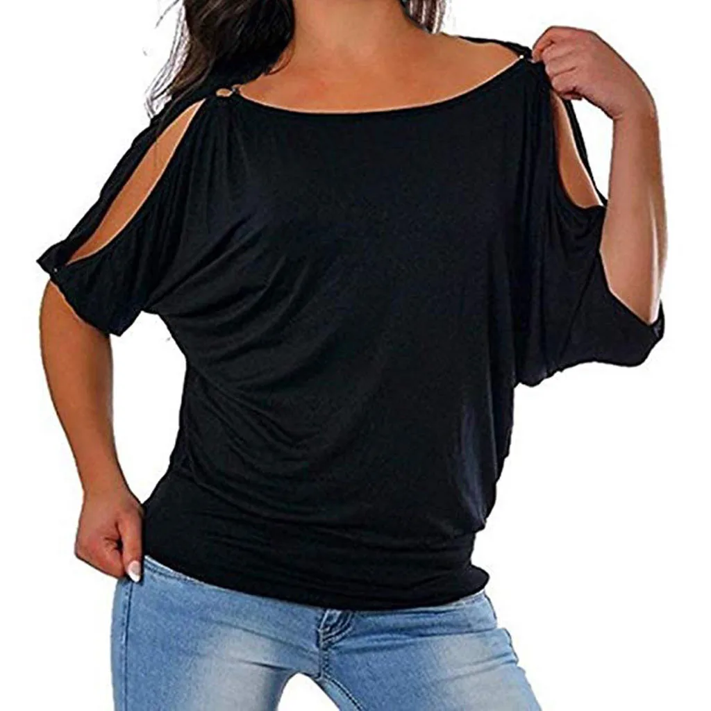 

Women Summer 2019 Tshirt Casual Short Sleeve Tops Tees Sexy Off Shoulder Solid T-Shirt O-neck Loose Plus Size 5XL Shirts z0518