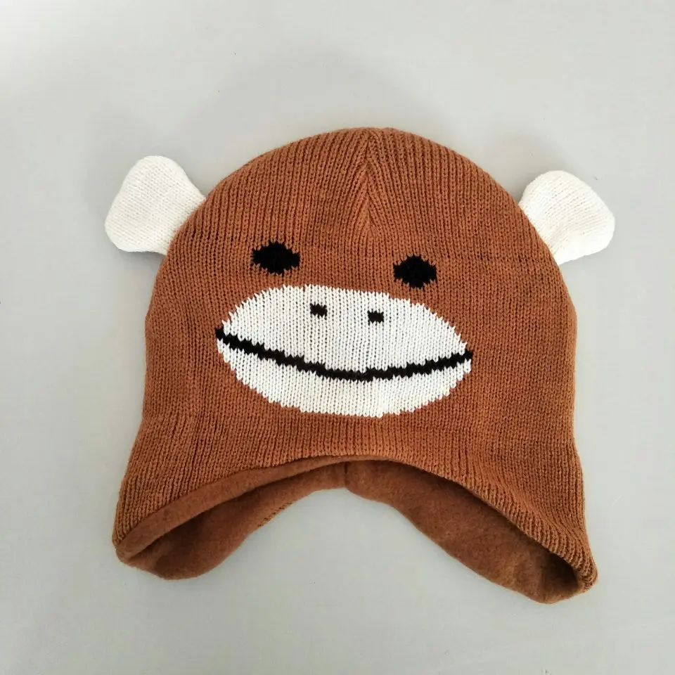 漫画の動物のかわいい猿ニットコットンビーニーキャップぬいぐるみ冬暖かい赤口猿カエル猫の帽子の子供の子フリース裏地 Cotton Beanie Monkey Hatbeanie Cap Aliexpress