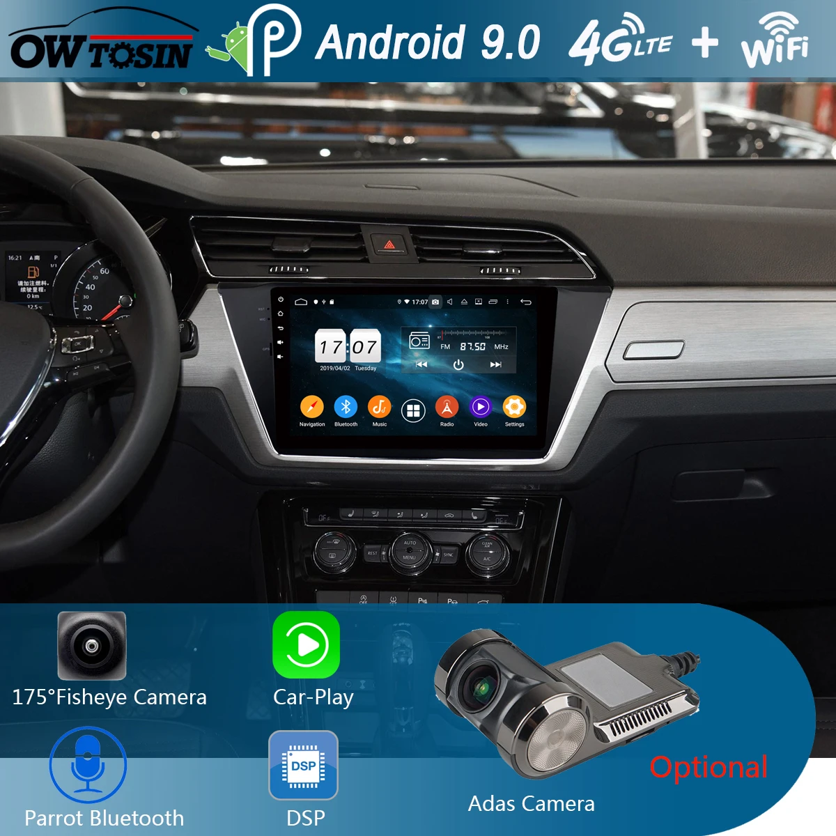 Sale 10.1"IPS 8 Core Android 9.0 4G RAM+64G ROM Car Radio GPS Player For Volkswagen VW Touran 2015 2016 2017 DSP CarPlay Parrot BT 1