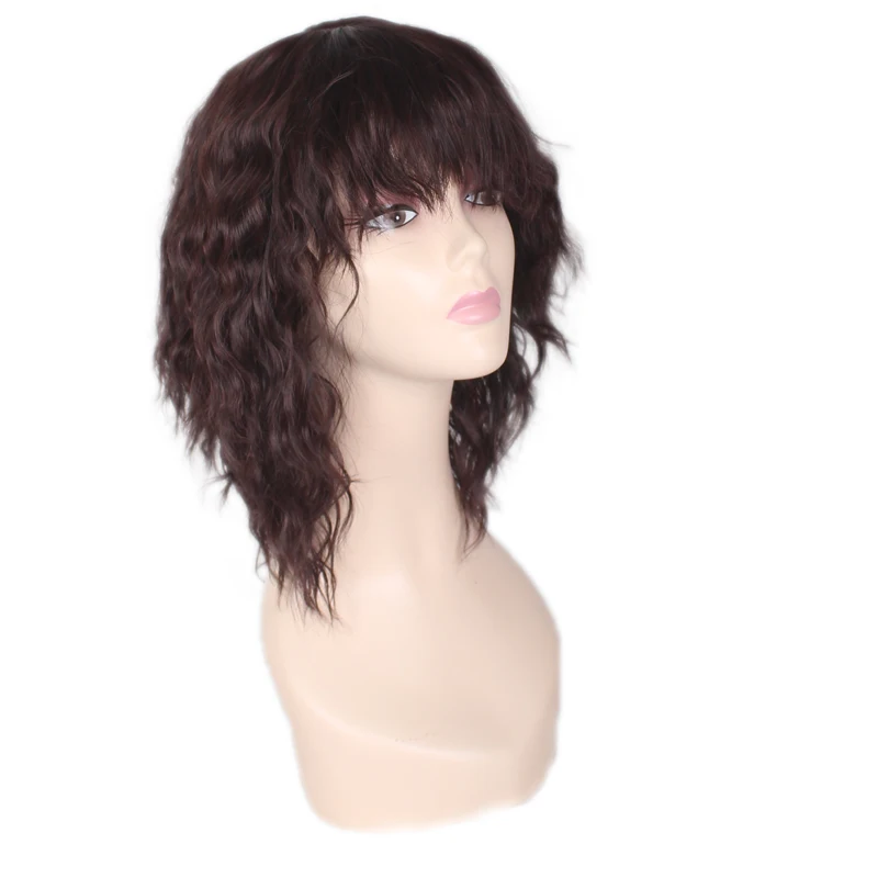 WoodFestival термостойкие женские вьющиеся коричневый синтетический парик с челкой Косплей Короткие парики