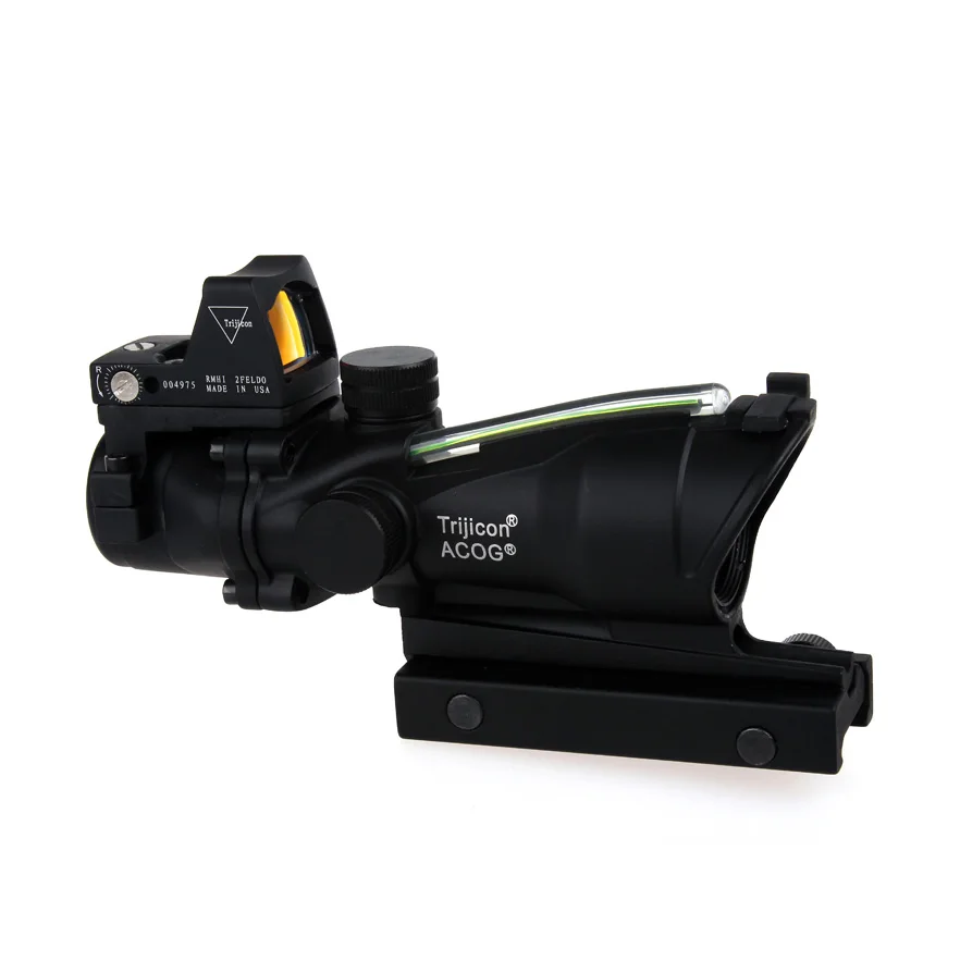 

Tactical 4X32 Scope Real Fiber Optic Green Illuminated w/ RMR Micro Red Dot For Hunting Riflescopes