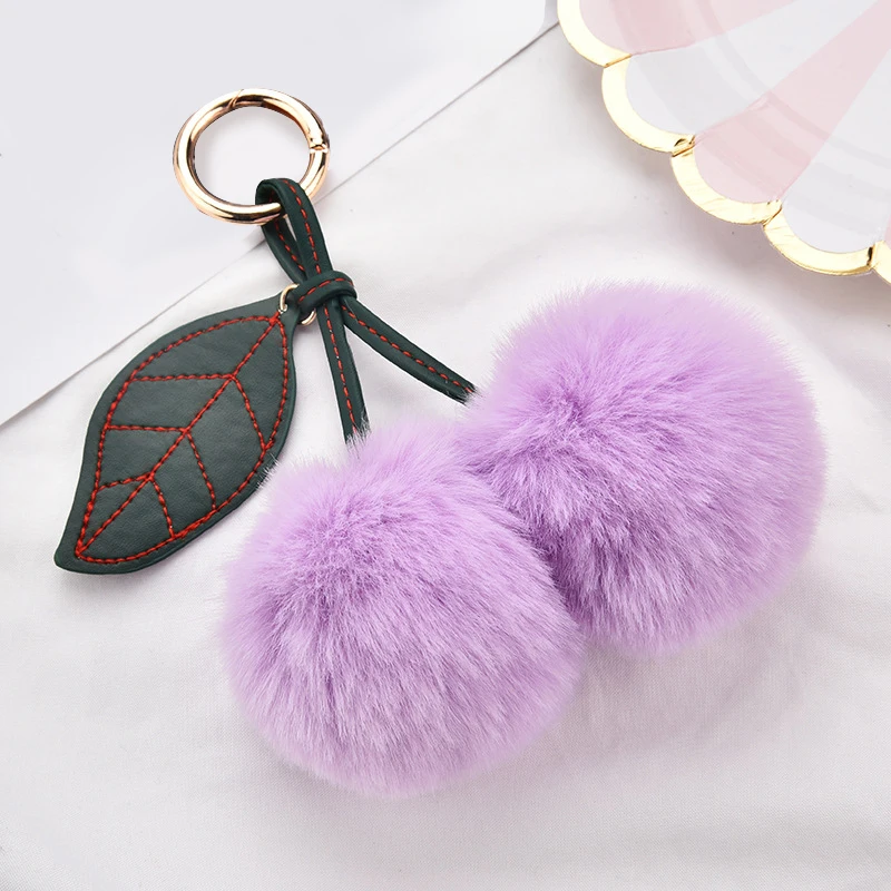 Plüsch Faux Pelz Obst Tasche Auto Anhänger Kirsche Mit PU Blätter Haar Ball  Schlüssel Ring Mode Süßen Flauschigen Pompon Keychain frauen Geschenk -  AliExpress