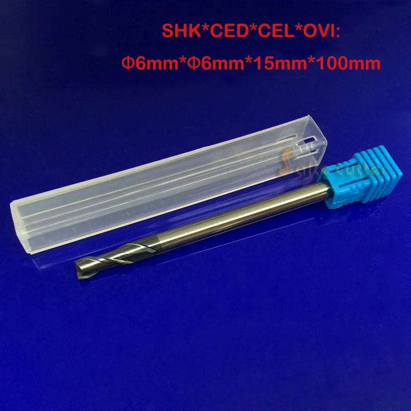 

2PCS 2 Two Double flutes HRC55 extra long shank length 100mm tungsten carbide end mill bit CNC milling cutter Lengthen 6*6*15mm