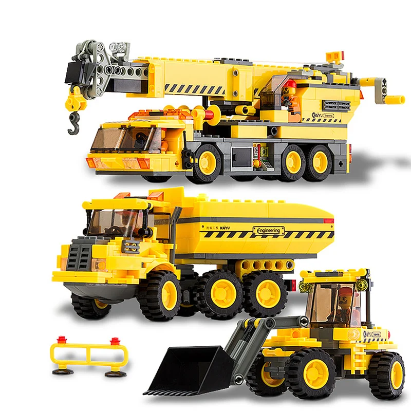 

3 cars/lot Children educational toys City cars crane Truck DIY Building block sets Compatible with legoe Christmas gift