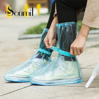 

Soumit PVC Adjustable Reusable Waterproof Slip Resistant Shoe Cover Portable Shoe Covers for Protecting Shoes Transparent Blue