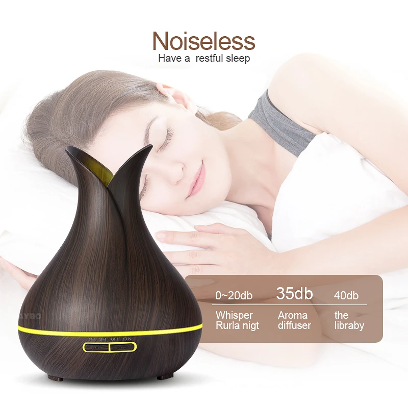 

suncup Electric 400ml Ultrasonic Air Humidifier Aroma Essential Oil Diffuser With Wood Grain 7 Changing Led Lights For Bedroom