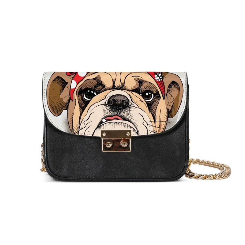 

Famous Brand Women Messenger Bags Solid Luxury Leather Handbags Gilr Party Crossbody Purse Fashion Bulldog Printed Shoulder Bag