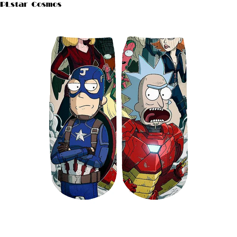 

NEW Unisex Funny Marvel Avengers with Rick and Morty anklet sock 3D Print Socks Women Men Novelty Hose Stocking cosplay underwea