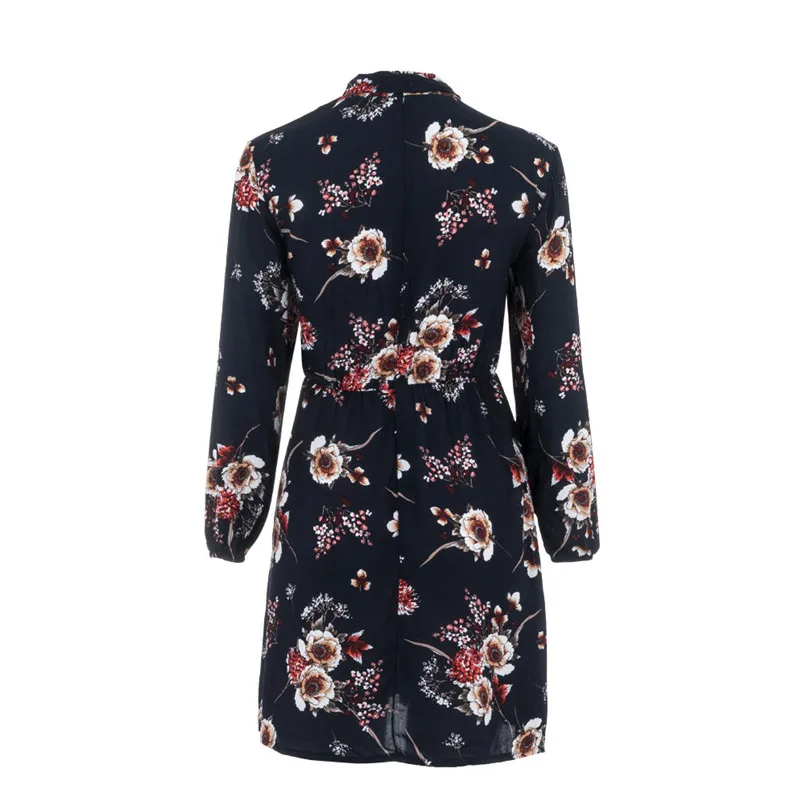 Floral Print Dress Women With Zippers Beach Dresses Loose Long Sleeve Mini Dress Vestido De Festa Dropshipping #F#40AT3001