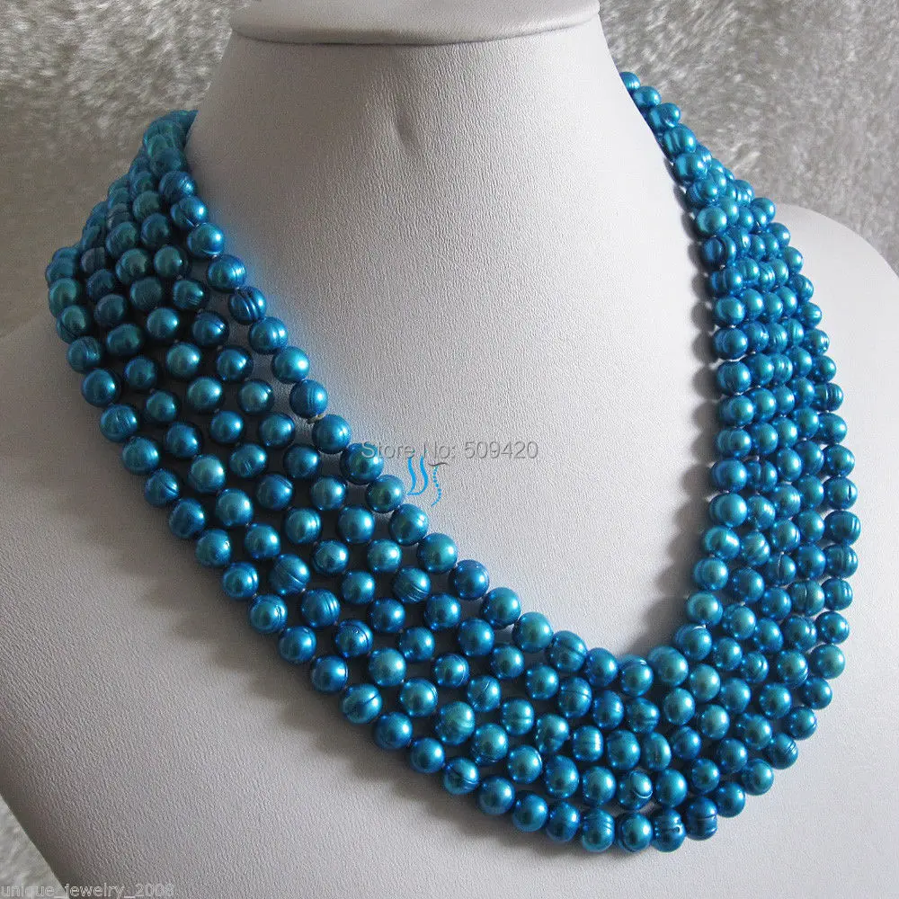 

W&O667 >>100" 6-8mm Deep Sky Blue Freshwater Pearl Necklace Strand Jewelry