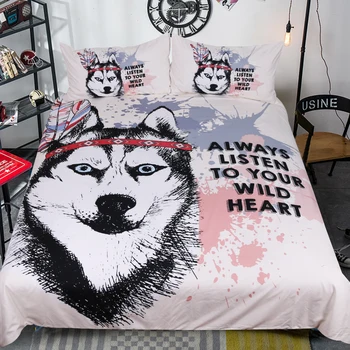 

Character Wolf Head Printed Bedding Set,Twin/Queen/King Animal Wolf Duvet Cover with Pillowcase Bed Set For Kids Bedclothes 3Pcs