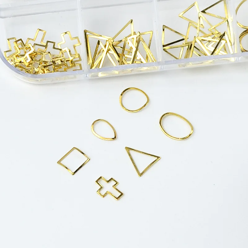 

1 Box Metal Ring Gold Silver Hollow Ring Manicure DIY Triangle Alloy Patch 3D Nail Art Decoration Nail Sticker Tips