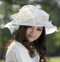 Las mujeres de Las Señoras Sombrero Del Organza de Boda de La Iglesia Derby Playa Cóctel de la Tarde Party Dress Fedora Sombrero de Ala Ancha Casquillo Del Sol Del Verano de La Vendimia nueva