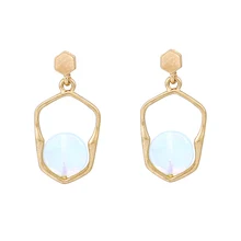 LWONG матовые золотые серьги с камнями-опалами для женщин, простые геометрические маленькие серьги, Винтажные серьги в стиле бохо, серьги в этническом стиле, подарки