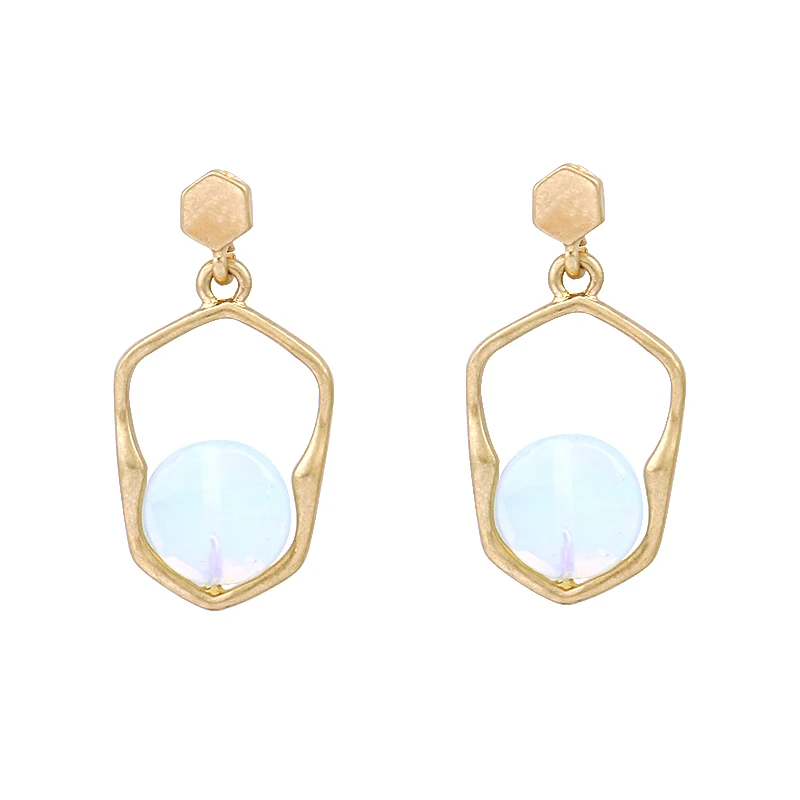 

LWONG Matte Gold Color Inside Opal Stone Earrings for Women Simple Geometrical Small Earrings Vintage Boho Tribal Earrings Gifts